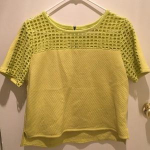 LOFT lime green short sleeve top w geo cut outs
